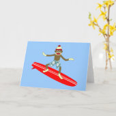 Sock Monkey Surfer Kaart (Gele Bloem)