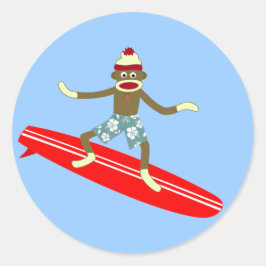 Sock Monkey Surfer Ronde Sticker