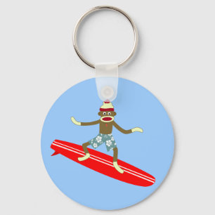 Sock Monkey Surfer Sleutelhanger