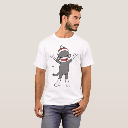 Sock Monkey T-shirt Happy Sock Monkey Graphic t-sh (Voorkant volledig)