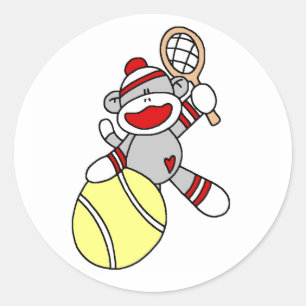 Sock Monkey Tennis Ronde Sticker