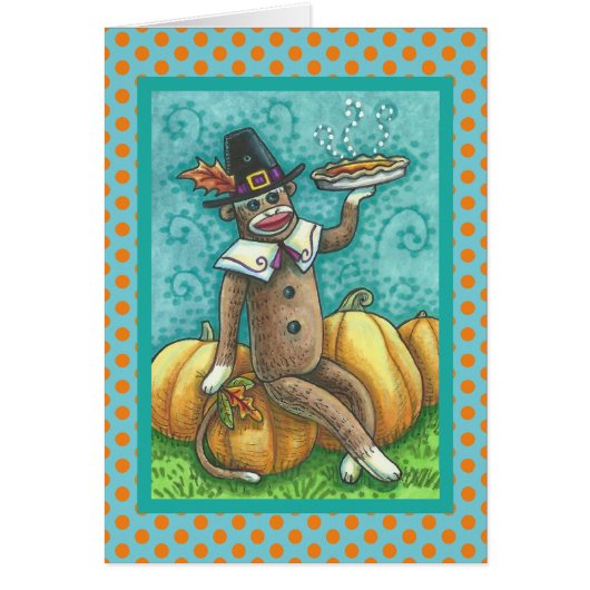 SOCK MONKEY THANKSGIVING GREETING CARD Blank (Devant)