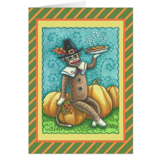 SOCK MONKEY THANKSGIVING GREETING CARD Verse (Devant)