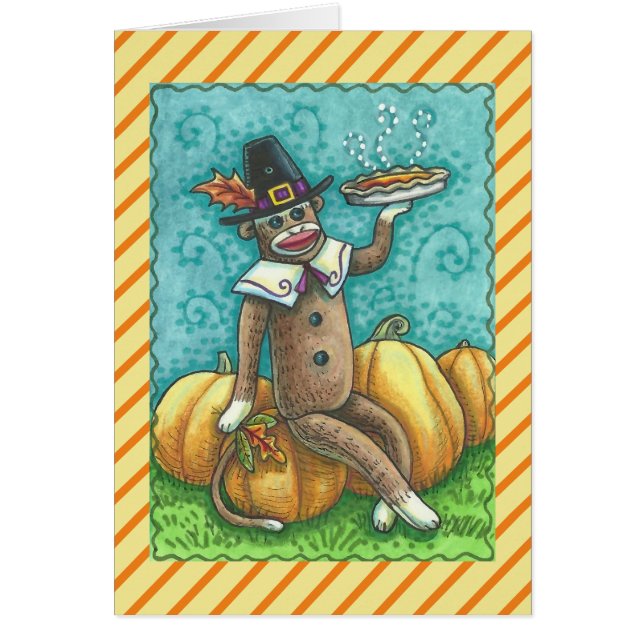 SOCK MONKEY THANKSGIVING WENSKAART Blank (Voorkant)