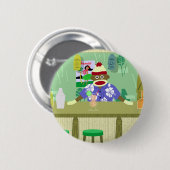 Sock Monkey Tiki Bar Ronde Button 5,7 Cm (Voorkant /achterkant)