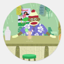 Sock Monkey Tiki Bar Ronde Sticker