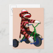 Sock Monkey Tricycle Briefkaart (Voorkant / Achterkant)