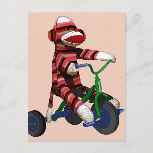 Sock Monkey Tricycle Briefkaart (Voorkant)