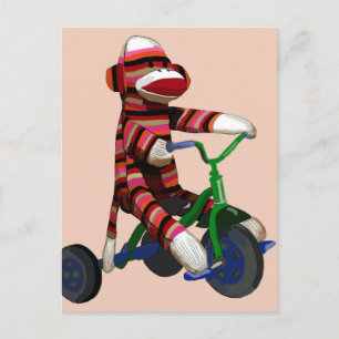 Sock Monkey Tricycle Briefkaart
