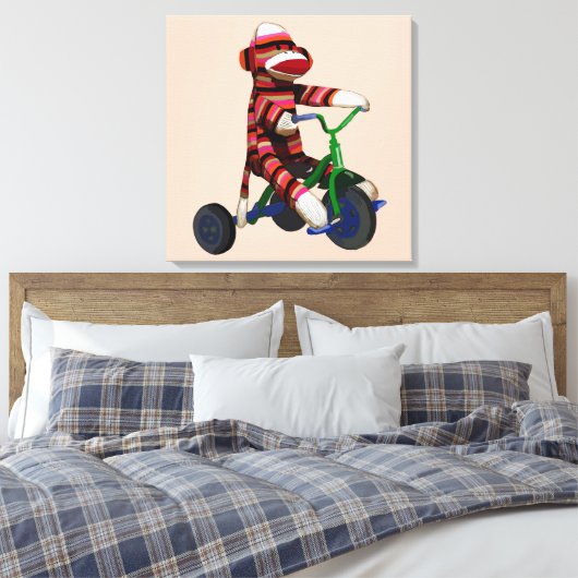 Sock Monkey Tricycle Canvas Afdruk (Insitu (Slaapkamer))