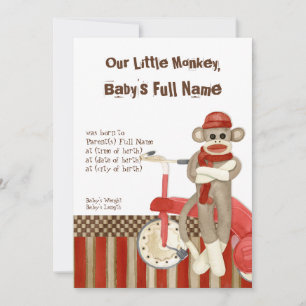 Sock Monkey, Tricycle, Faire-part de naissance gar