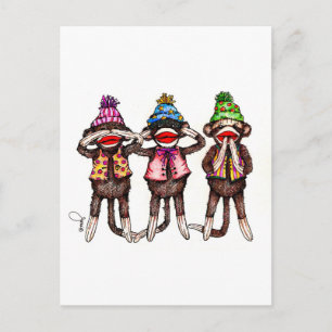Sock Monkey Trio - Zie, luister, spreek geen Kwaad Briefkaart