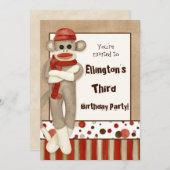 Sock Monkey, Uitnodiging voor verjaardagsfeestje (Voorkant / Achterkant)