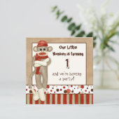 Sock Monkey, Uitnodiging voor verjaardagsfeestje (Staand voorkant)