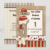 Sock Monkey, Uitnodiging voor verjaardagsfeestje (Voorkant / Achterkant)