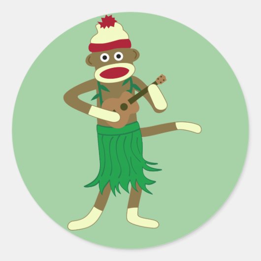 Sock Monkey Ukulele Ronde Sticker (Voorkant)