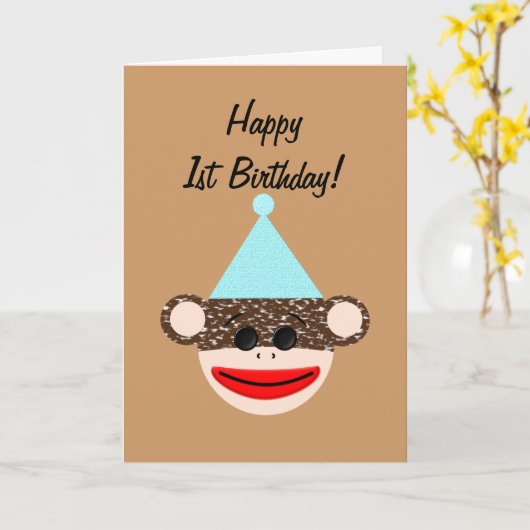 Sock Monkey Verjaardag Kaart (Gele Bloem)