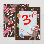Sock Monkey Verjaardag Party Banner 3e Briefkaart (Voorkant / Achterkant)