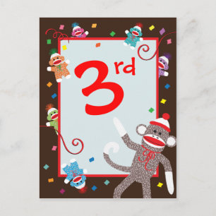 Sock Monkey Verjaardag Party Banner 3e Briefkaart