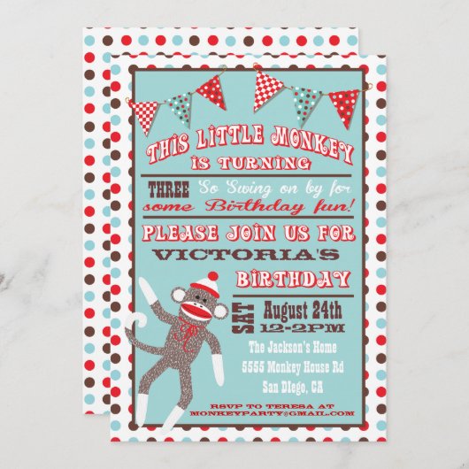 Sock Monkey verjaardagsfeestje Poster Kaart (Voorkant / Achterkant)