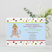Sock Monkey Verjaardagspartij Uitnodigingen Kids (Staand voorkant)