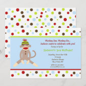Sock Monkey Verjaardagspartij Uitnodigingen Kids (Voorkant / Achterkant)
