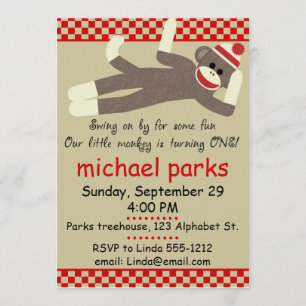 Sock Monkey verjaardagsuitnodiging aanpasbaar Kaart