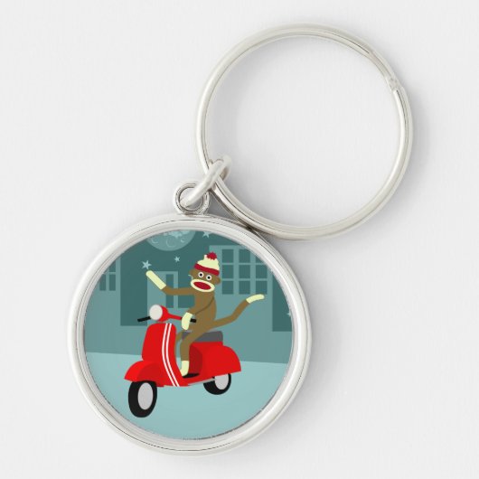 Sock Monkey Vespa Scooter Sleutelhanger (Voorkant)