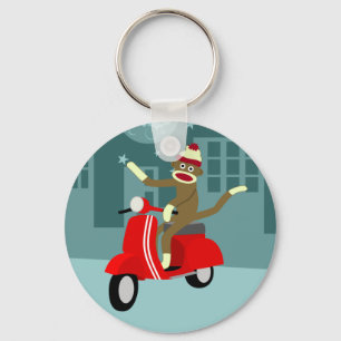 Sock Monkey Vespa Scooter Sleutelhanger