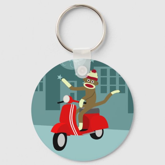 Sock Monkey Vespa Scooter Sleutelhanger (Voorkant)