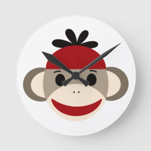 Sock Monkey voor jongen Clock Ronde Klok