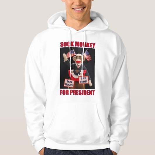 Sock Monkey voor President wit Hoodie (Voorkant)