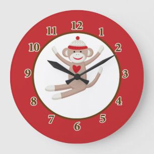 Sock Monkey Wall-klok (rood) Grote Klok