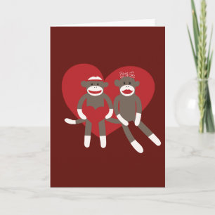 Sock Monkeys in Love Hearts Valentijnsdag Gifts Feestdagen Kaart