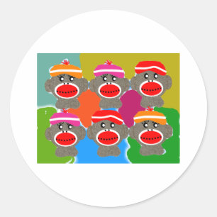 Sock Monkeys Pop Art Gifts Ronde Sticker