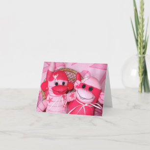 Sock Monkeys voor de Cure Pink Friends Note-Kaart Kaart