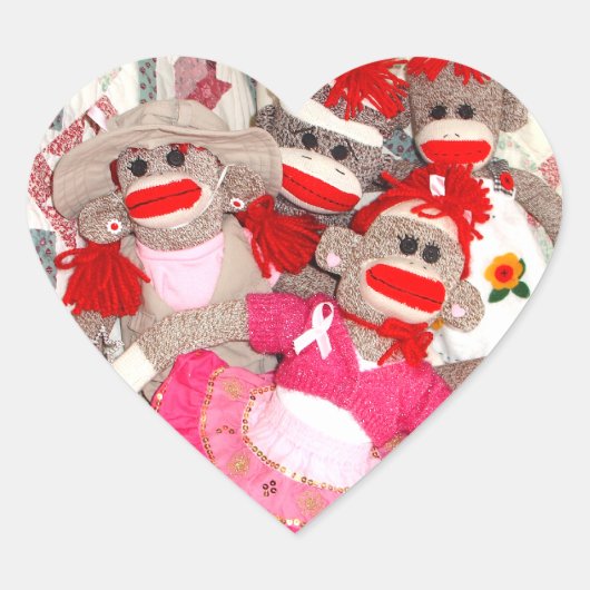 Sock Monkeys voor de Cure Pink Heart Stickers (Voorkant)