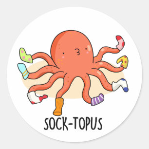 Sock-topus Funny Octopus met Sokken Pun Ronde Sticker