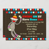 Socket monkey Birthday-uitnodiging Kaart (Voorkant / Achterkant)