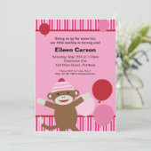 Socket Monkey Invitation - Roze Kaart (Staand voorkant)