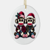 SockMonkey Hunter Brothers met Kerstmis Keramisch Ornament (Rechts)