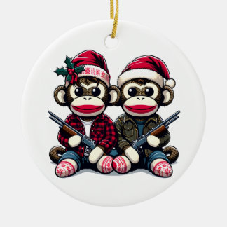 SockMonkey Hunter Brothers met Kerstmis Keramisch Ornament