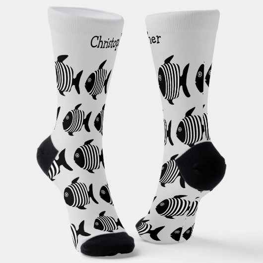 Socks Black And White Fish Design Sokken (Gebogen)