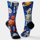 socks robot exploration, cosmic art sokken (Gebogen)