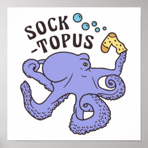 Socktopus blauwe octopus met sok grappige meme poster