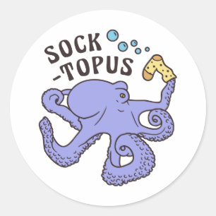 Socktopus blauwe octopus met sok grappige meme ronde sticker