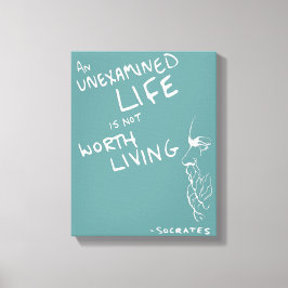 Socrates' "Ononderzocht Leven" Quote Canvas (Blauw Afdruk