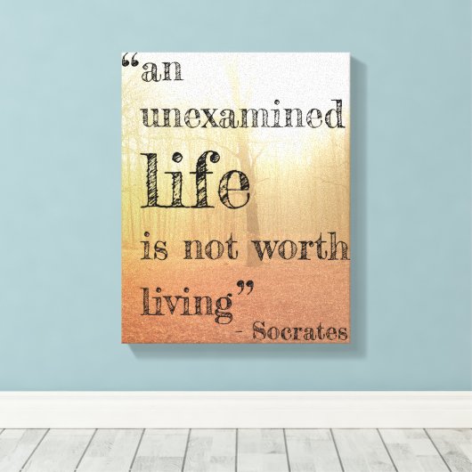 Socrates' "Ononderzocht Leven" Quote Canvas (Herfs (Insitu (Houten vloer))