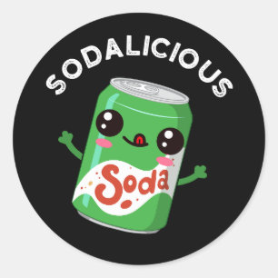 Soda-licious Funny Soda Pop Pun Dark BG Ronde Sticker
