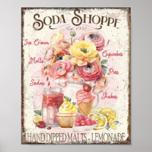 Soda Shoppe Poster Ice Cream Bloemen Wandkunst